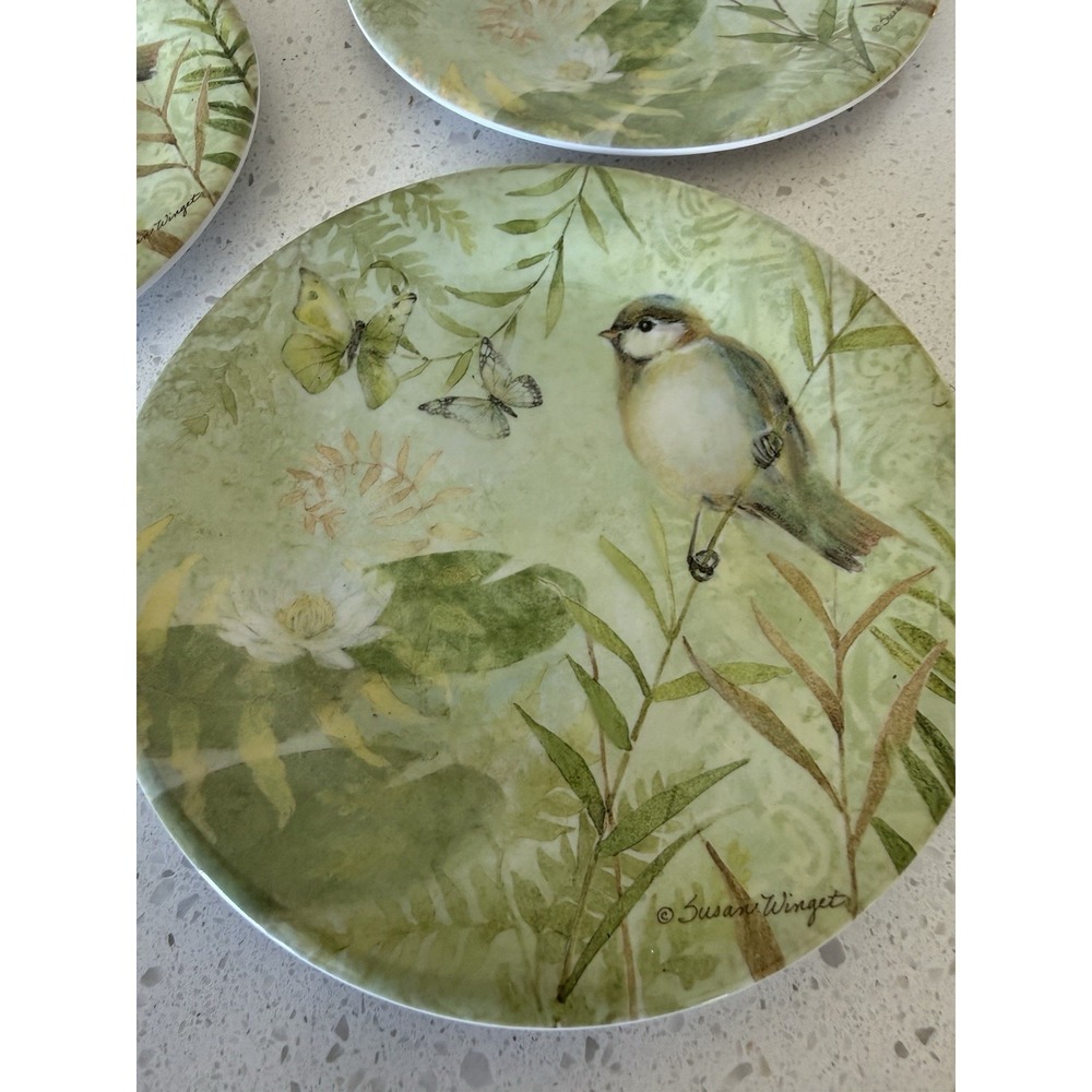 Susan Winget Bird Small Dessert Plates 100% Melamine Set Of 6